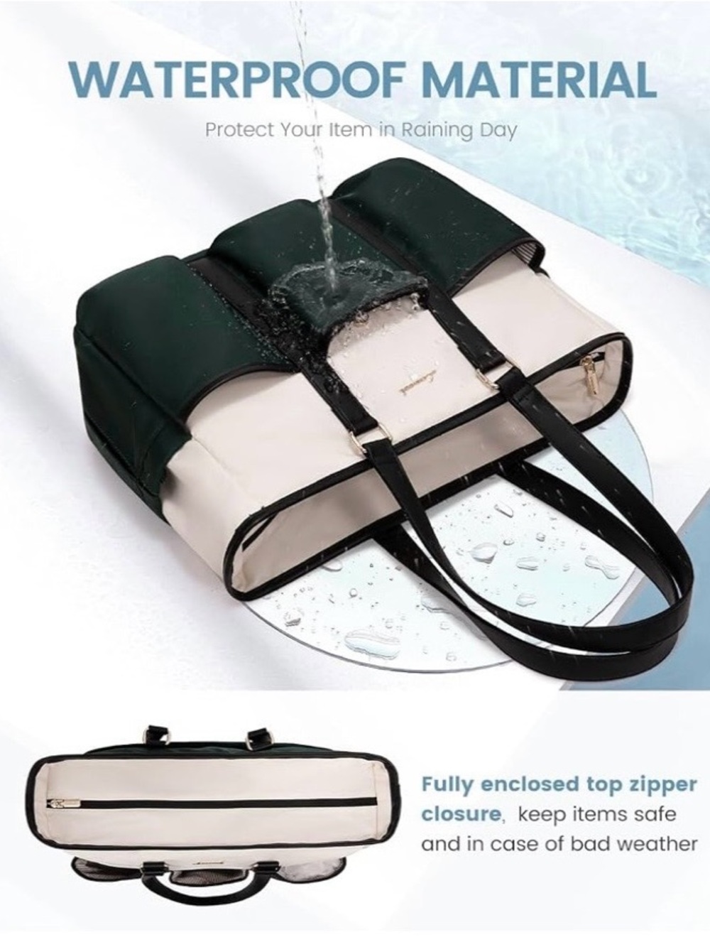 Lovevook 15.6 Laptop Large Women’s Tote Bag in Green-Beige-Black New - Picture 7 of 16